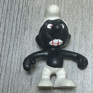 Vintage Rare Angry Black Smurf Figure Red Eyes Big Teeth Peyo Schleich Portugal